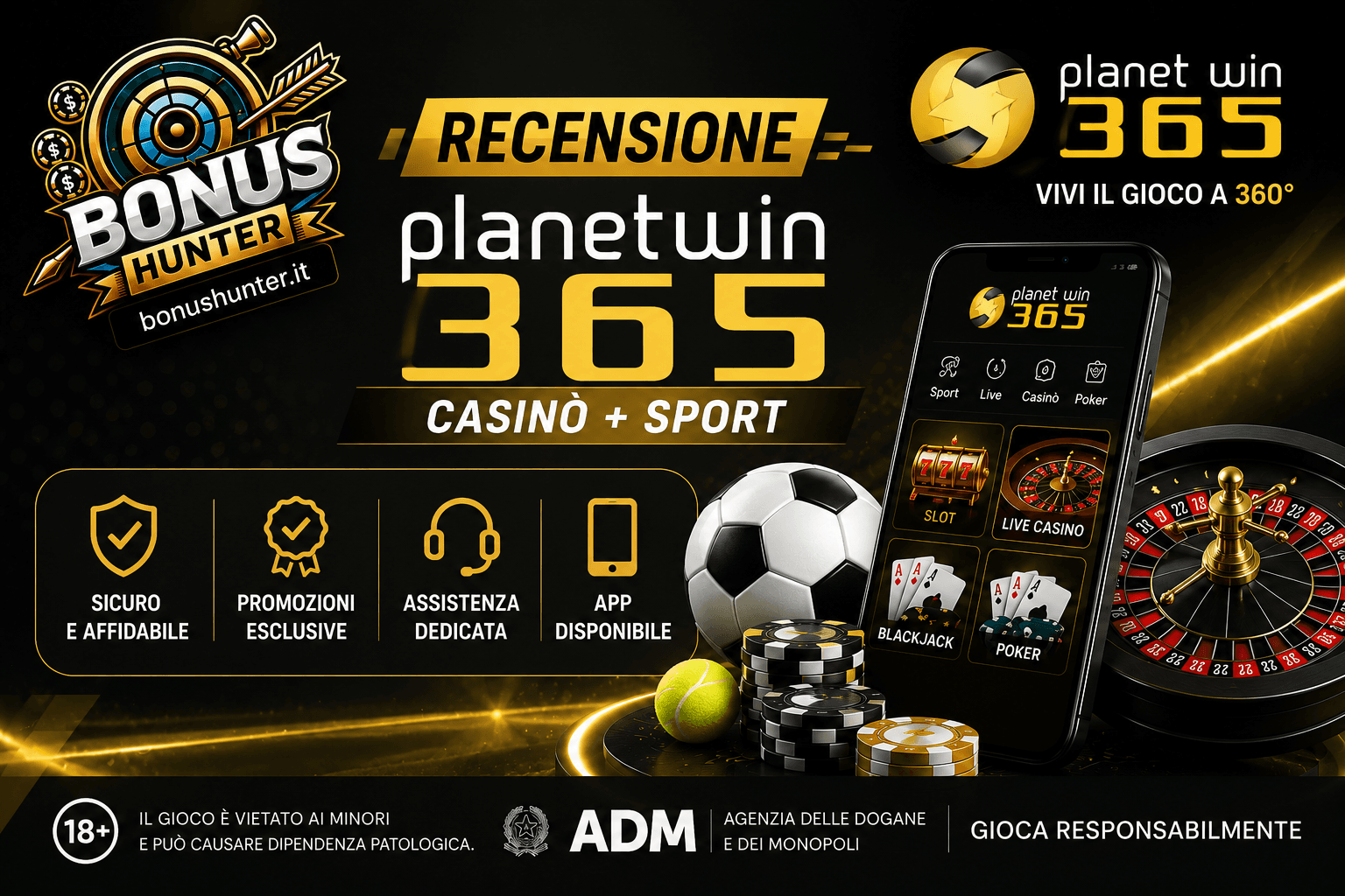 Recensione Planetwin365 con bonus di benvenuto Sport e Casinò su BonusHunter