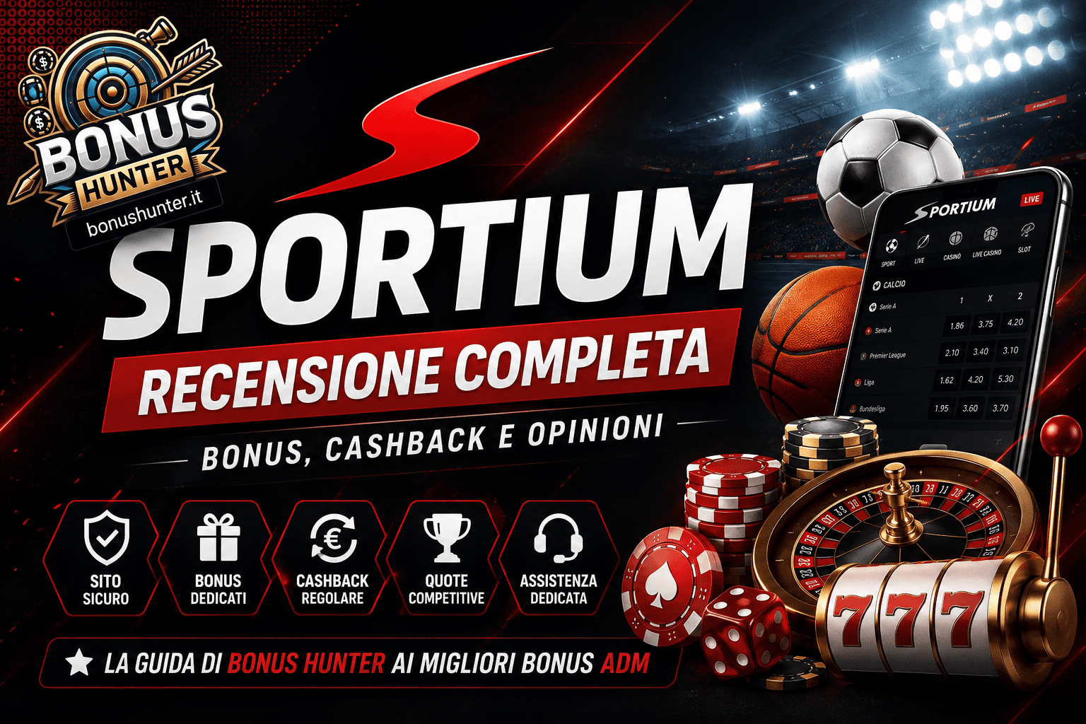 Recensione Sportium con bonus di benvenuto Sport e Casinò su BonusHunter