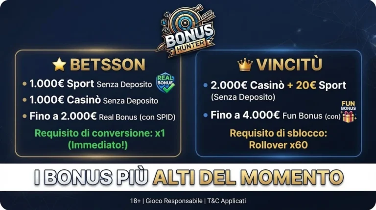 Migliori bonus casinò sport Ottobre 2026