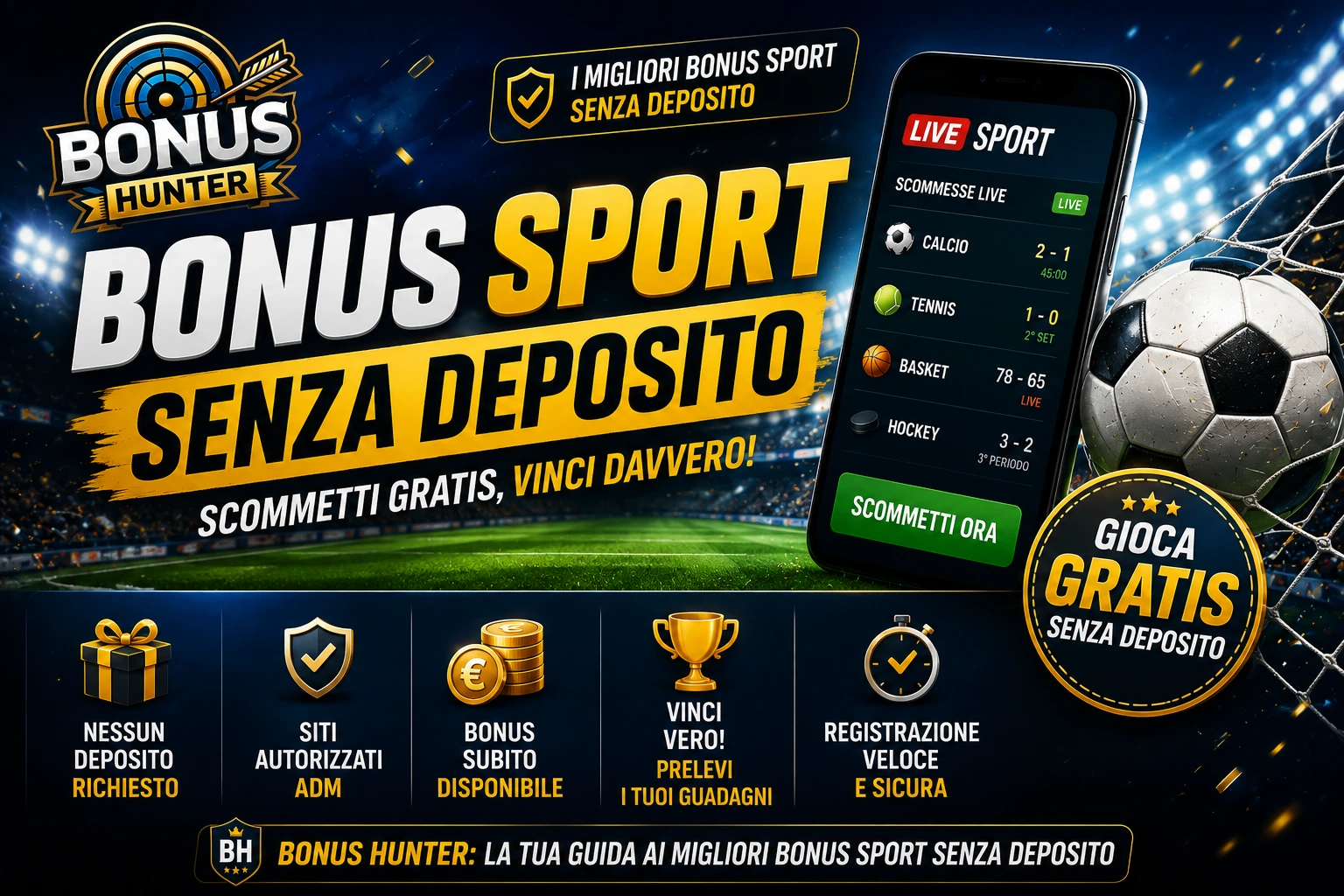 Immagine dei migliori bonus sport senza deposito recensiti su BonusHunter