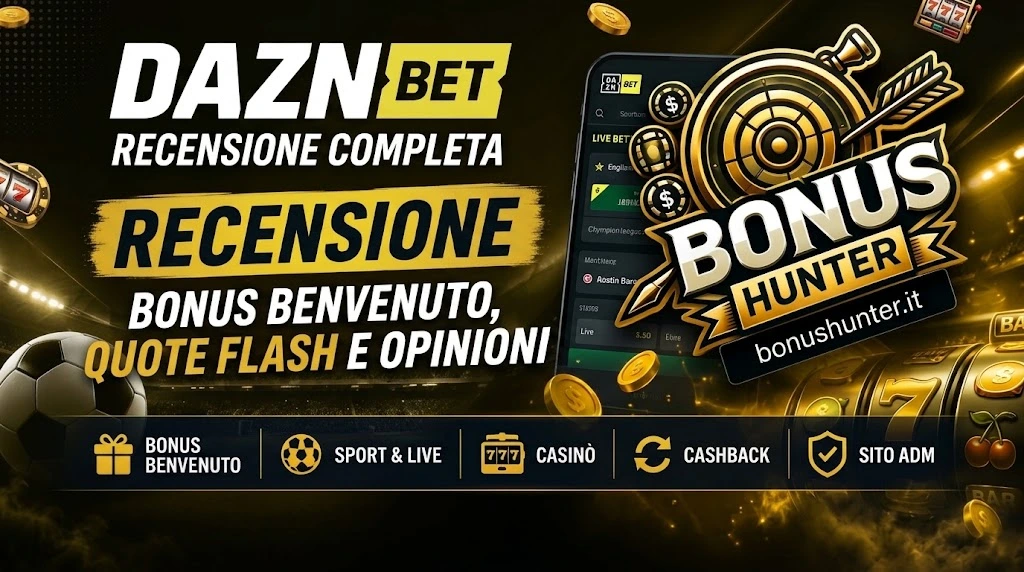 Recensione DAZNBET con bonus benvenuto, quote flash e opinioni di BonusHunter