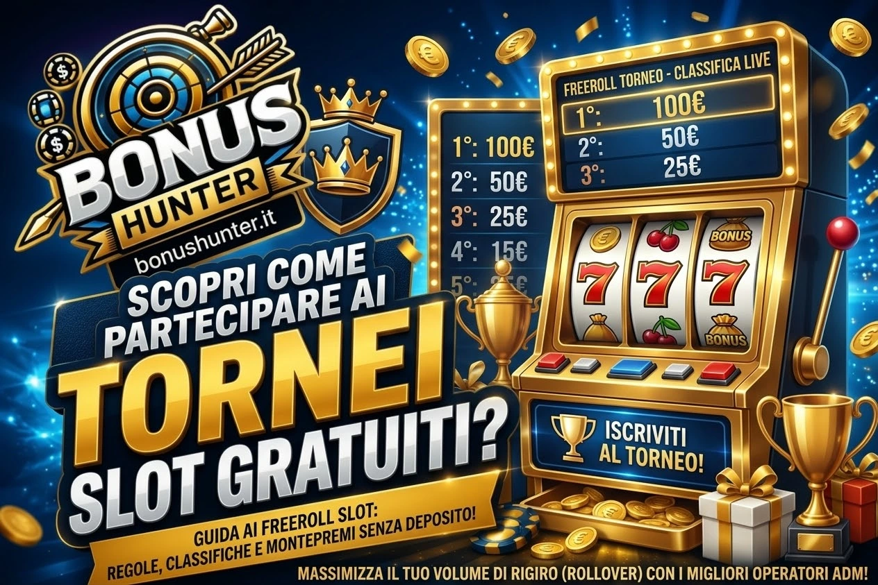 Guida ai tornei slot gratuiti online con slot machine, classifiche live freeroll e montepremi in bonus senza deposito BonusHunter